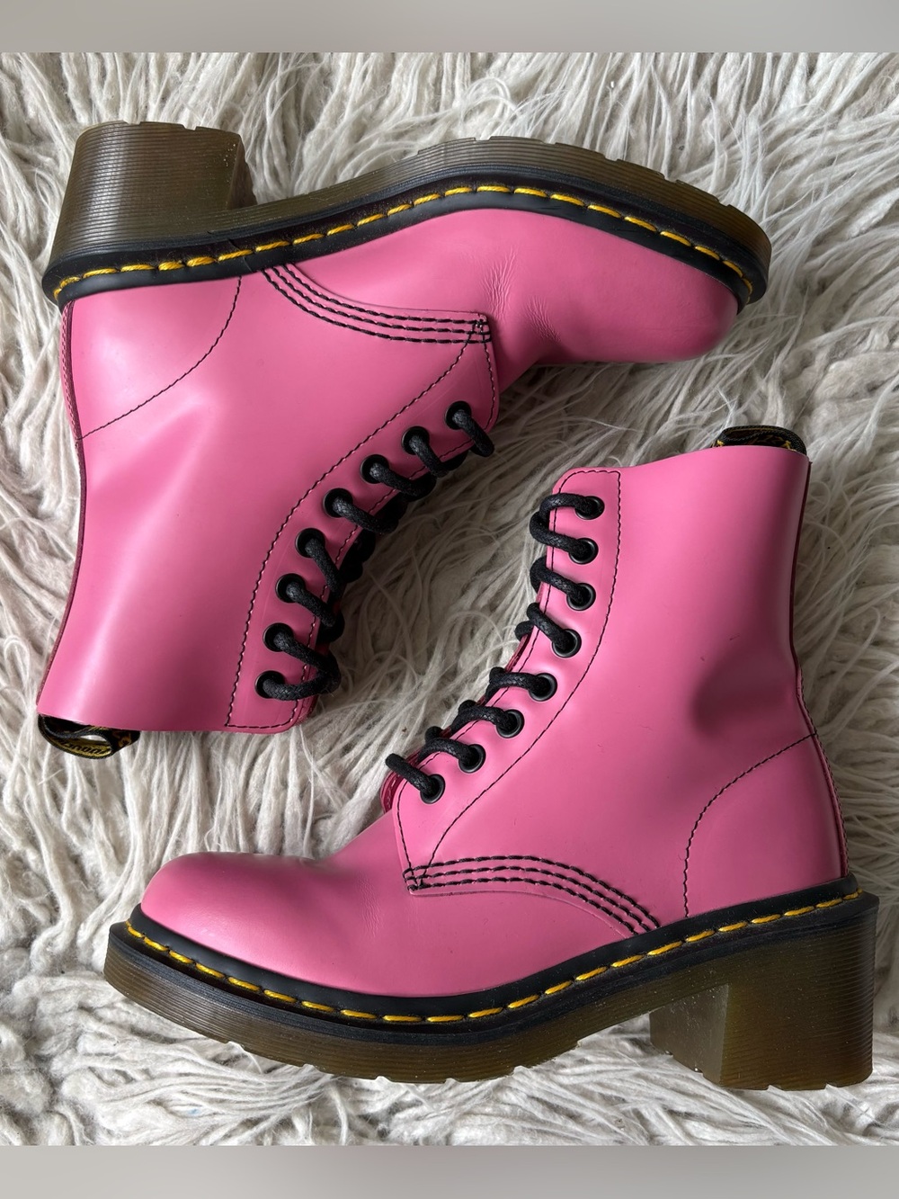 Dr. Martens Clemency Thrift Pink Leather Heeled Lace Up Combat Boots EUC 37/6L